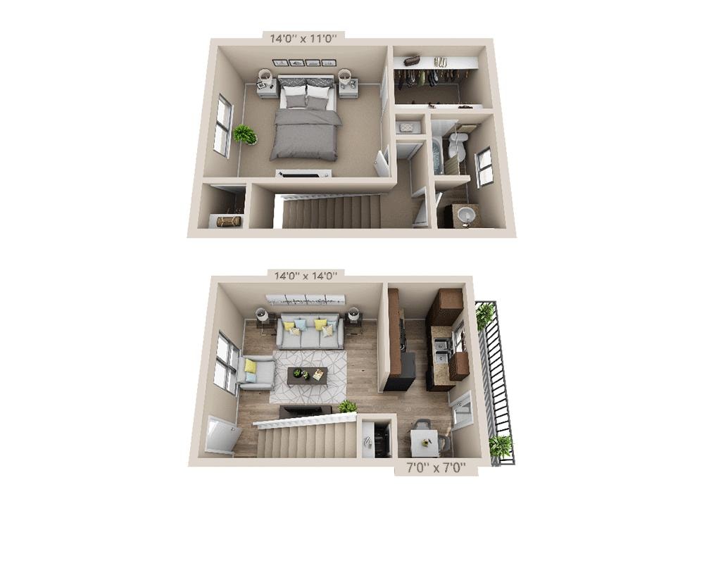 Plano de One Bedroom A1BTAW, que muestra 1 habitación
