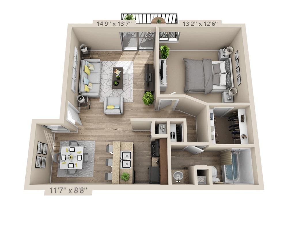 Plano de One Bedroom A1COW, que muestra 1 habitación