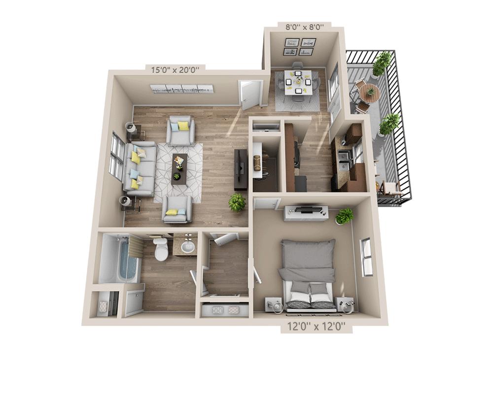 Plano de One Bedroom A1AW, que muestra 1 habitación