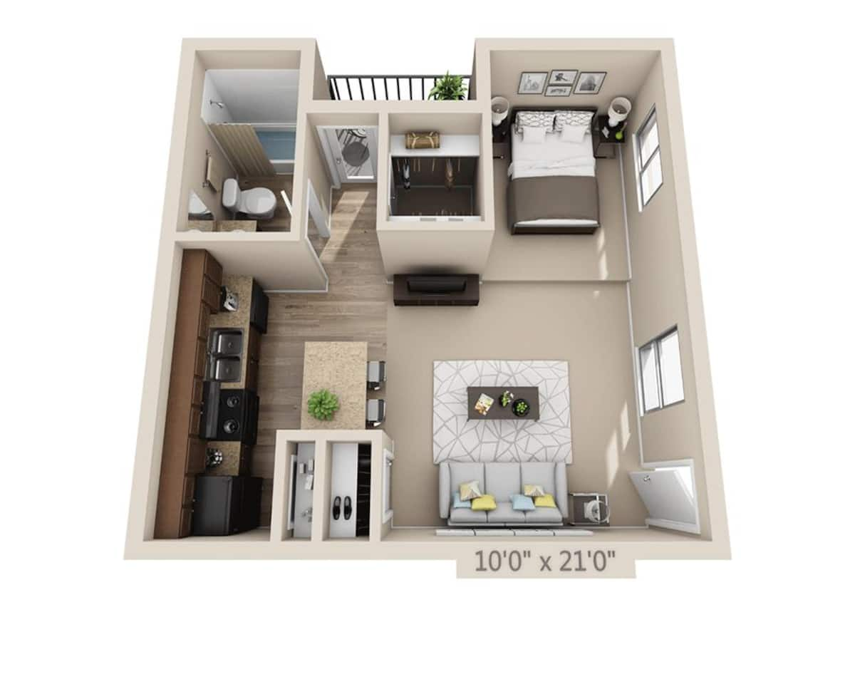 Floorplan diagram for Studio E1AW, showing Studio