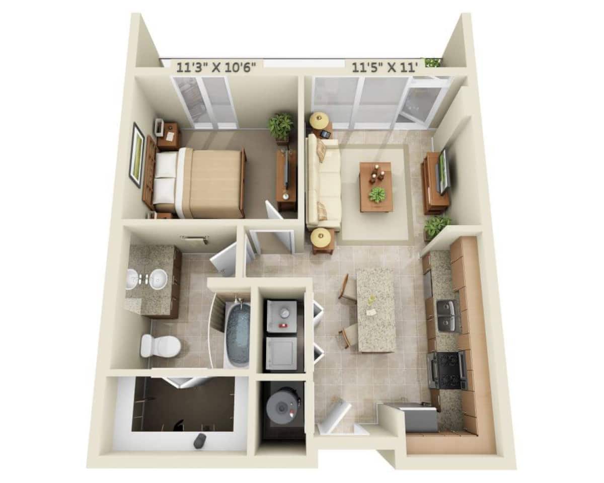 Floorplan diagram for One Bedroom A1A, showing 1 bedroom