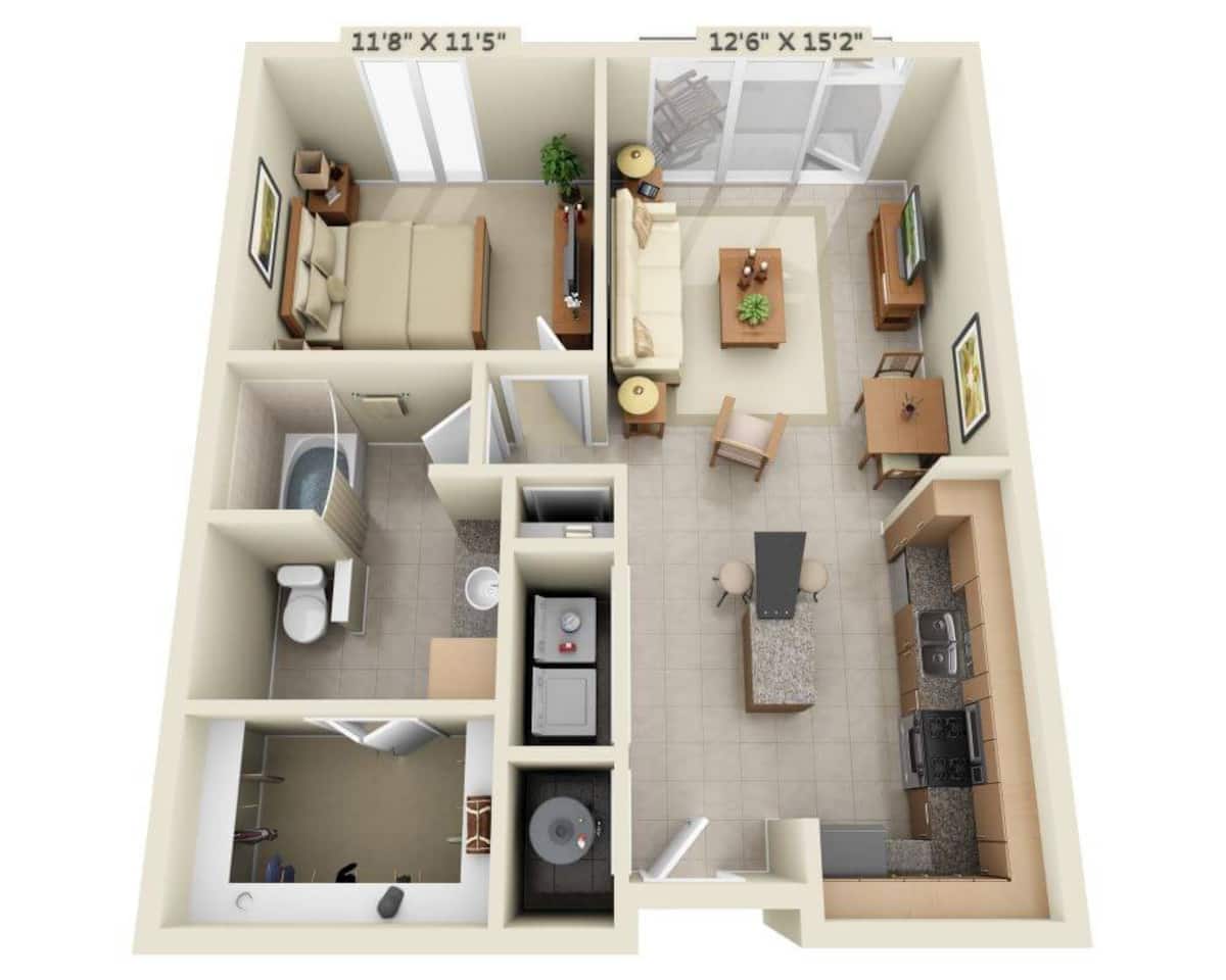 Floorplan diagram for One Bedroom A1B, showing 1 bedroom