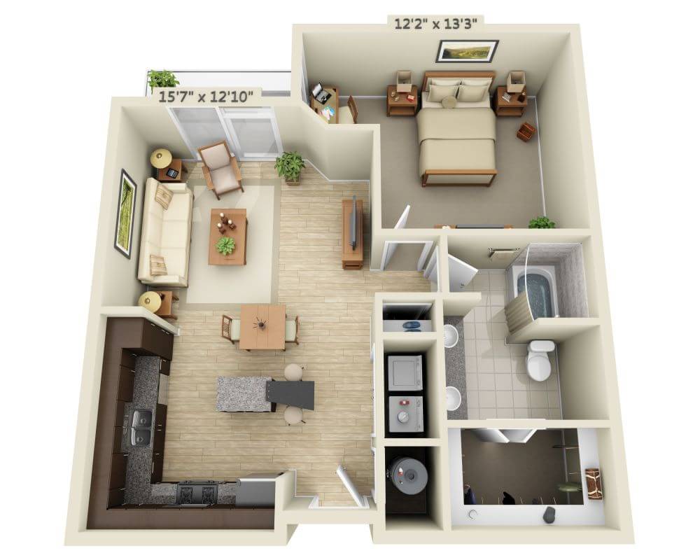 「寝室1」であることを示す「One Bedroom A1D」の間取り図です。