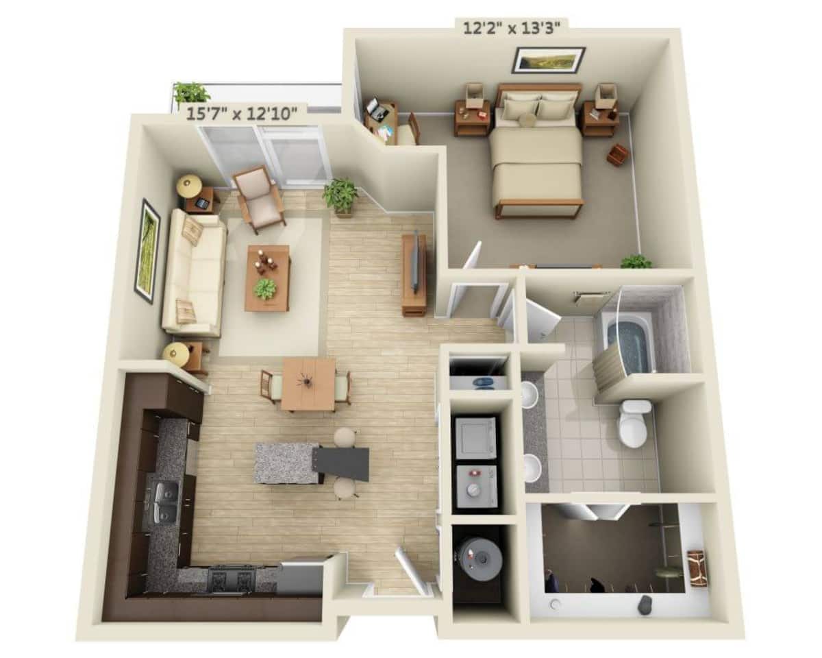 Floorplan diagram for One Bedroom A1D, showing 1 bedroom