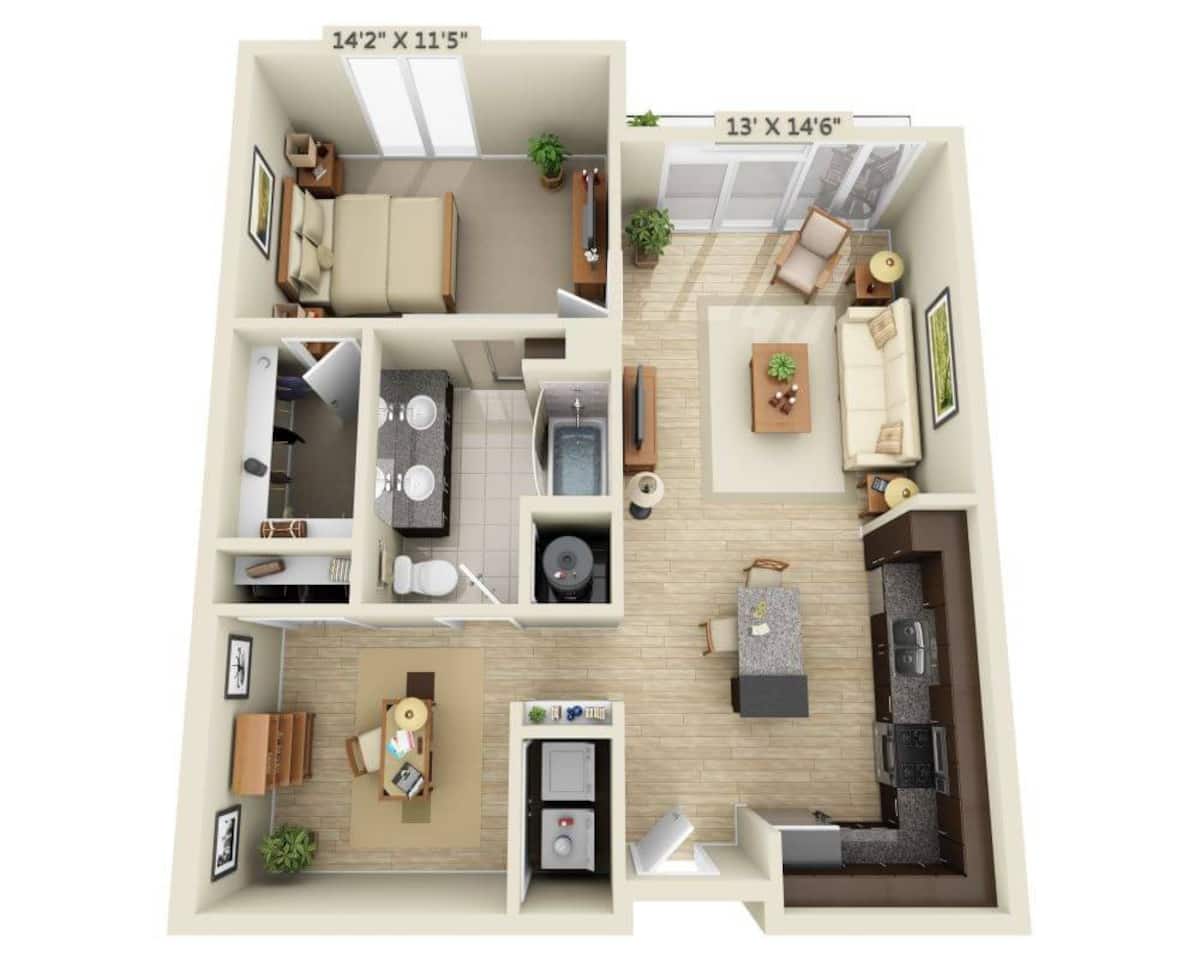 Floorplan diagram for One Bedroom Den A1AD, showing 1 bedroom
