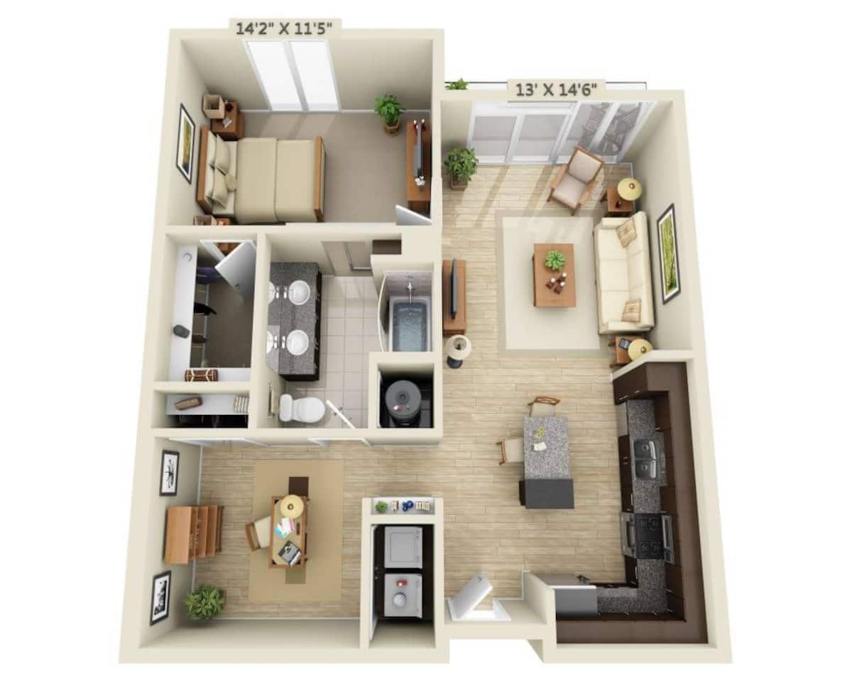 Floorplan diagram for One Bedroom Den Penthouse A1AD, showing 1 bedroom