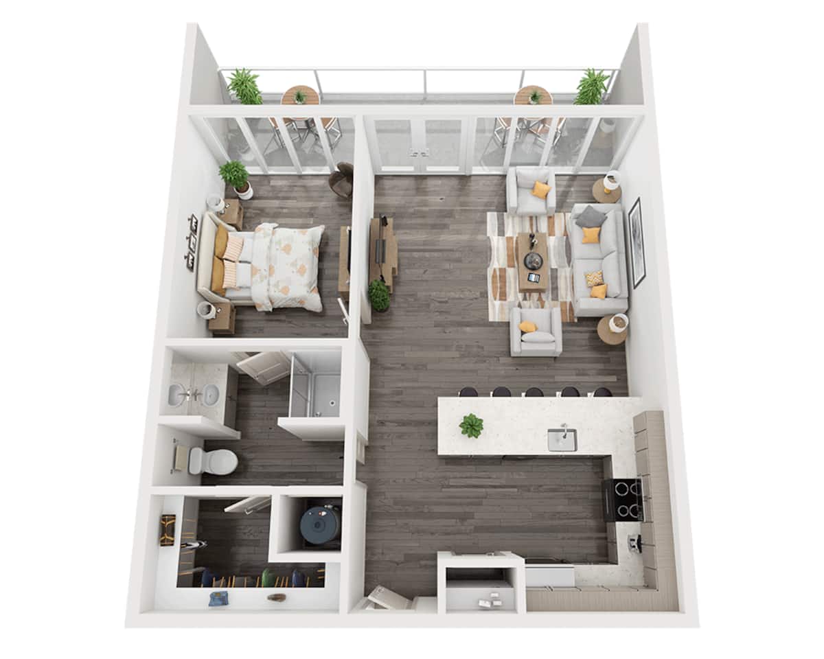 Floorplan diagram for One Bedroom A1H, showing 1 bedroom