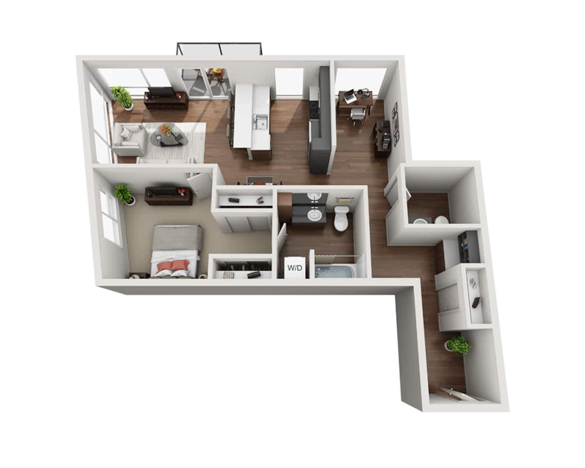 Floorplan diagram for One Bedroom A1.5BD, showing 1 bedroom