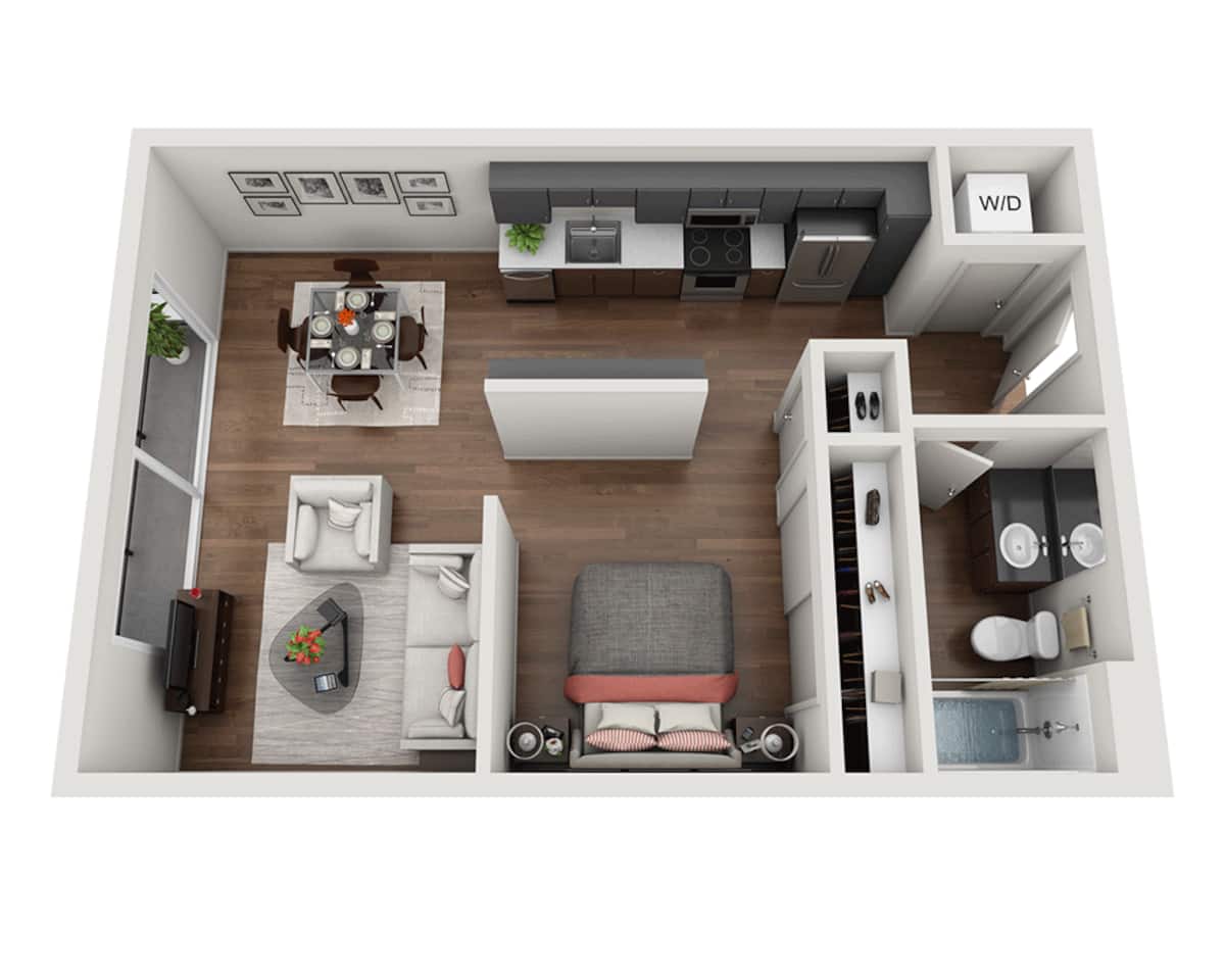 Floorplan diagram for One Bedroom A1A, showing 1 bedroom
