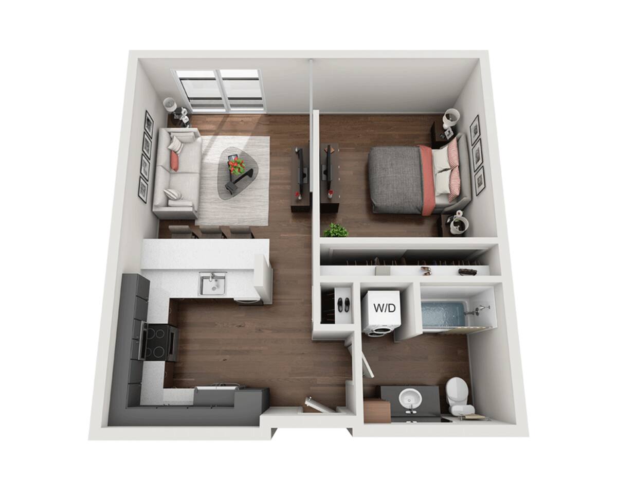 Floorplan diagram for One Bedroom A1B, showing 1 bedroom