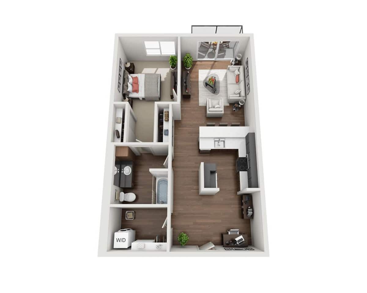Floorplan diagram for One Bedroom A1BD, showing 1 bedroom