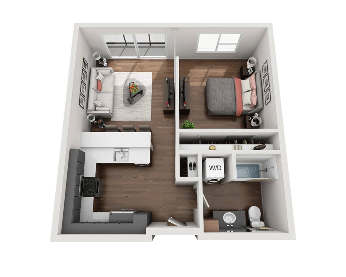 Floorplan diagram for One Bedroom A1D, showing 1 bedroom