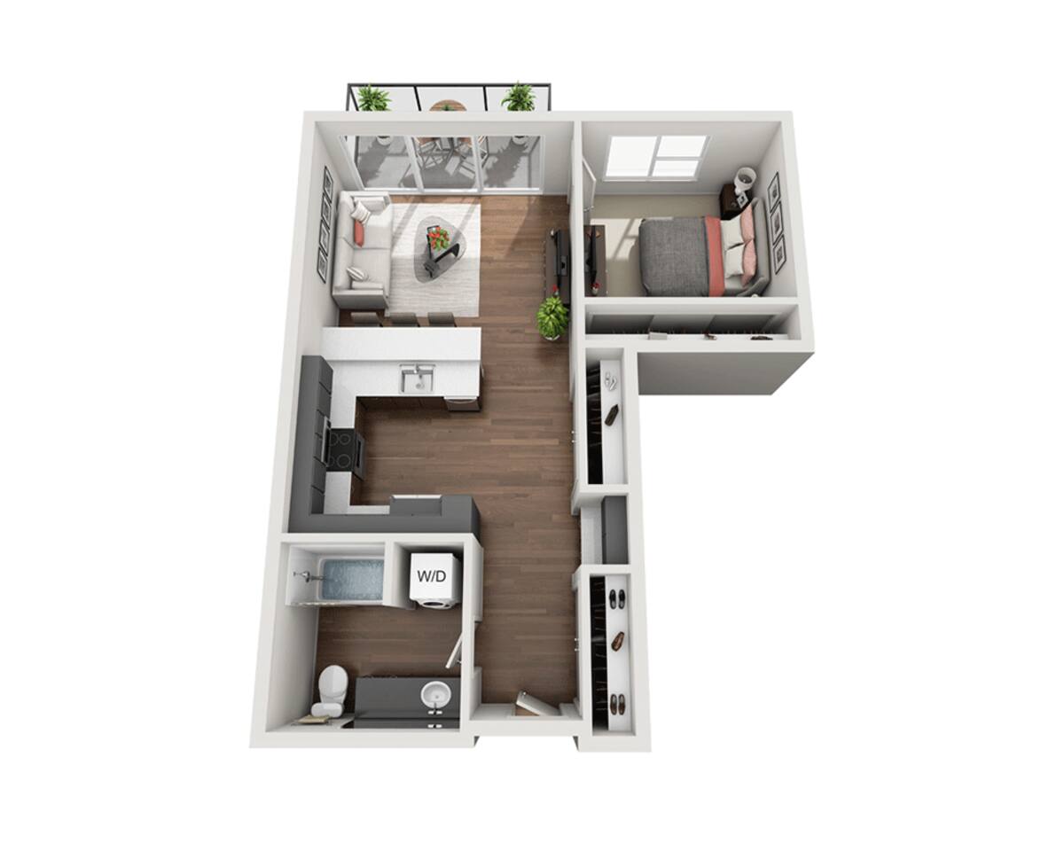 Floorplan diagram for One Bedroom A1E, showing 1 bedroom