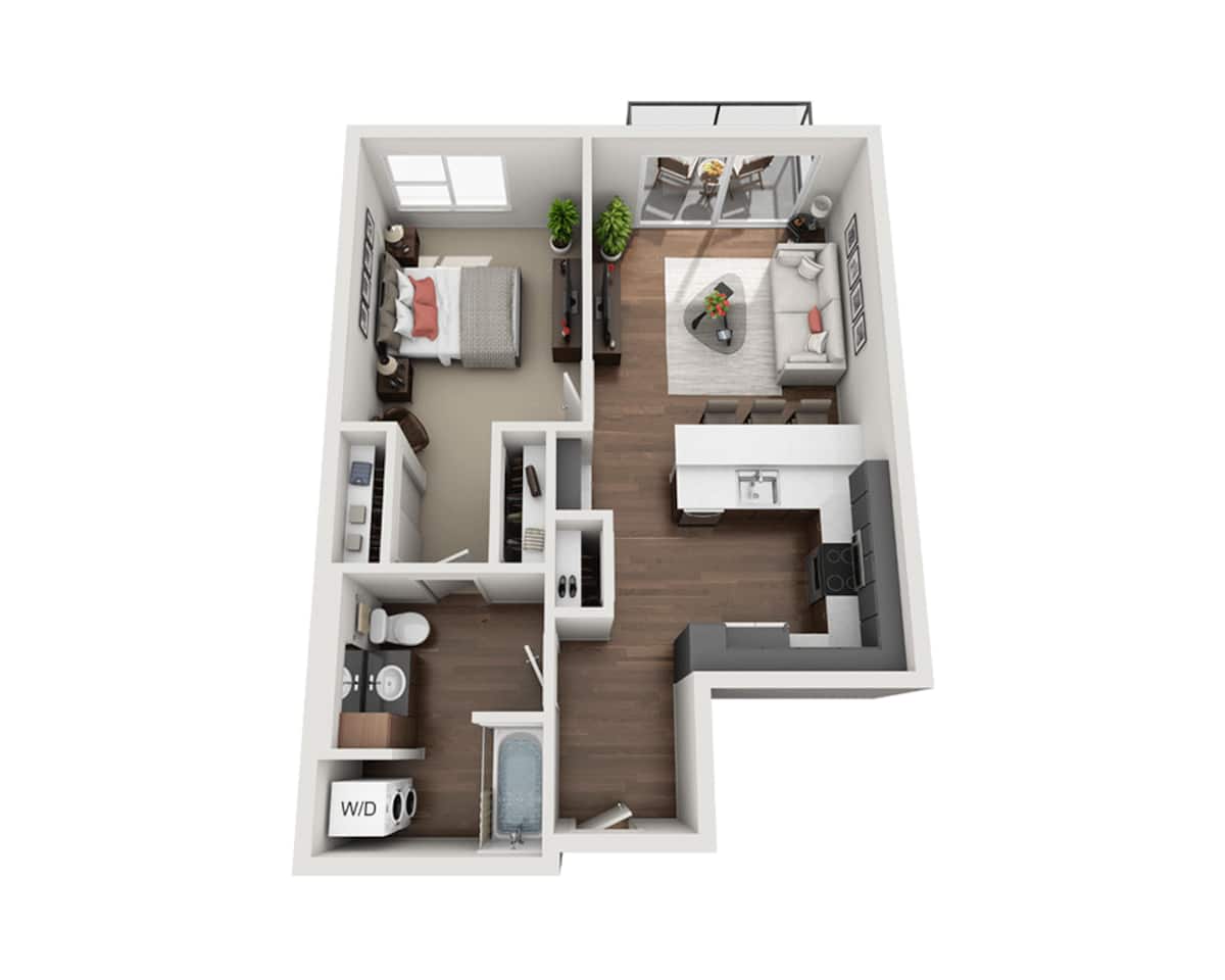 Floorplan diagram for One Bedroom A1H, showing 1 bedroom