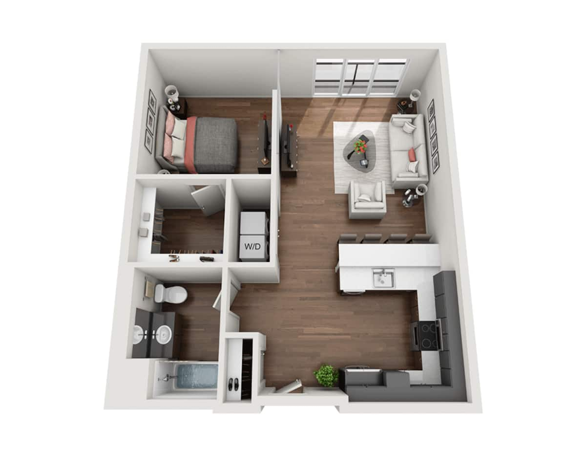 Floorplan diagram for One Bedroom A1Q, showing 1 bedroom