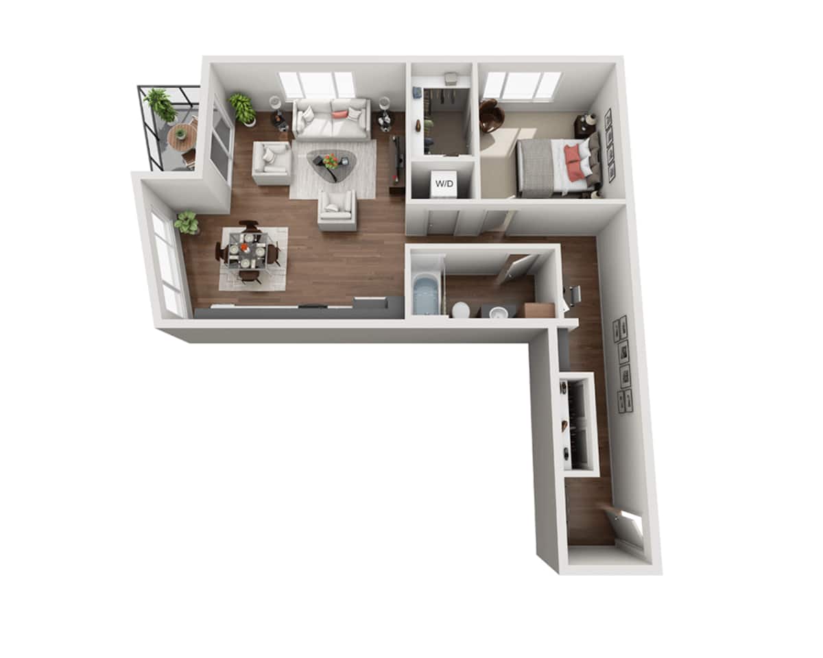 Floorplan diagram for One Bedroom A1S, showing 1 bedroom