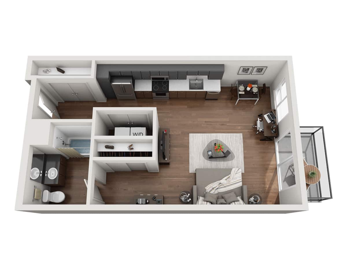 Floorplan diagram for Studio E1A, showing Studio