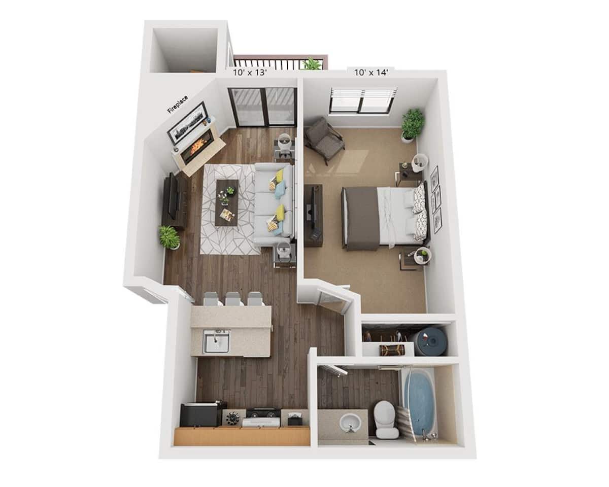 Floorplan diagram for Plan A1A, showing 1 bedroom