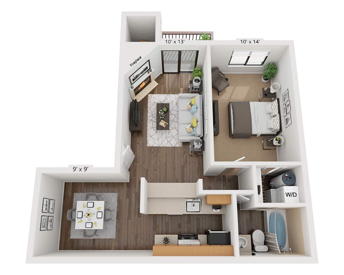 Floorplan diagram for Plan A1B, showing 1 bedroom