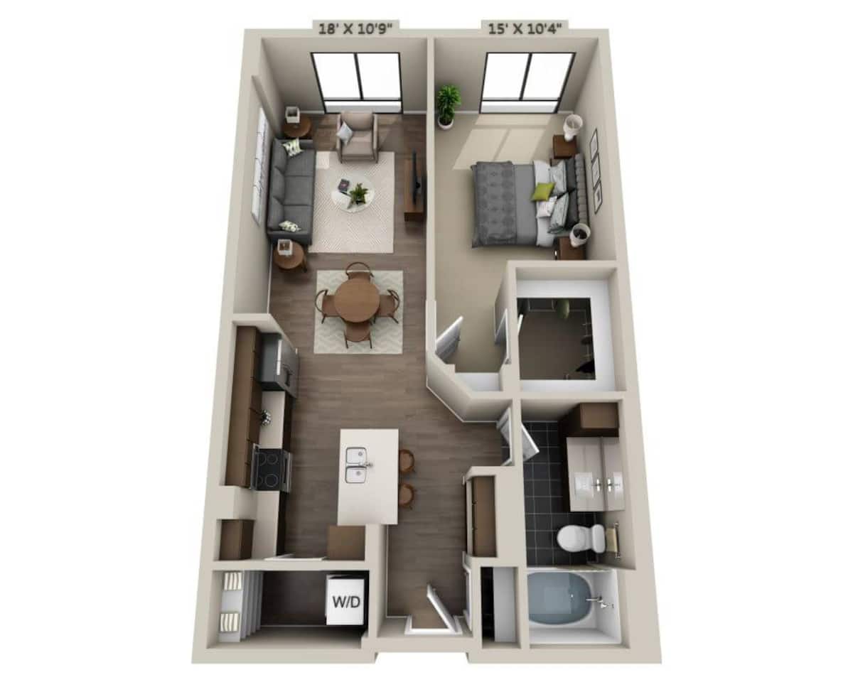 Floorplan diagram for A1BA, showing 1 bedroom