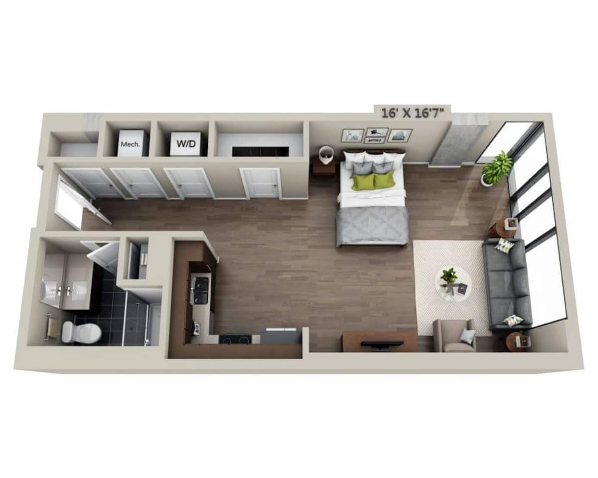 Floorplan diagram for E1AC, showing Studio