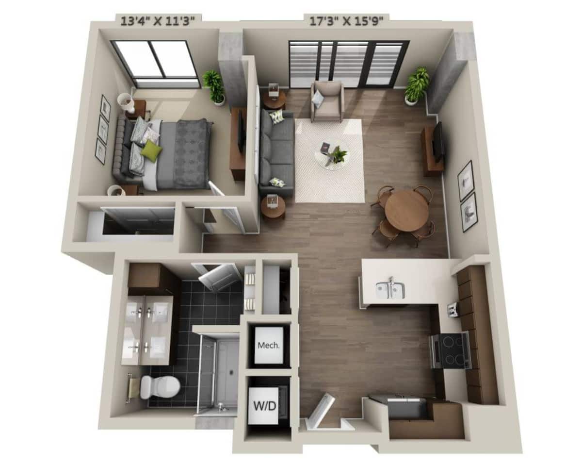 Floorplan diagram for A1C, showing 1 bedroom