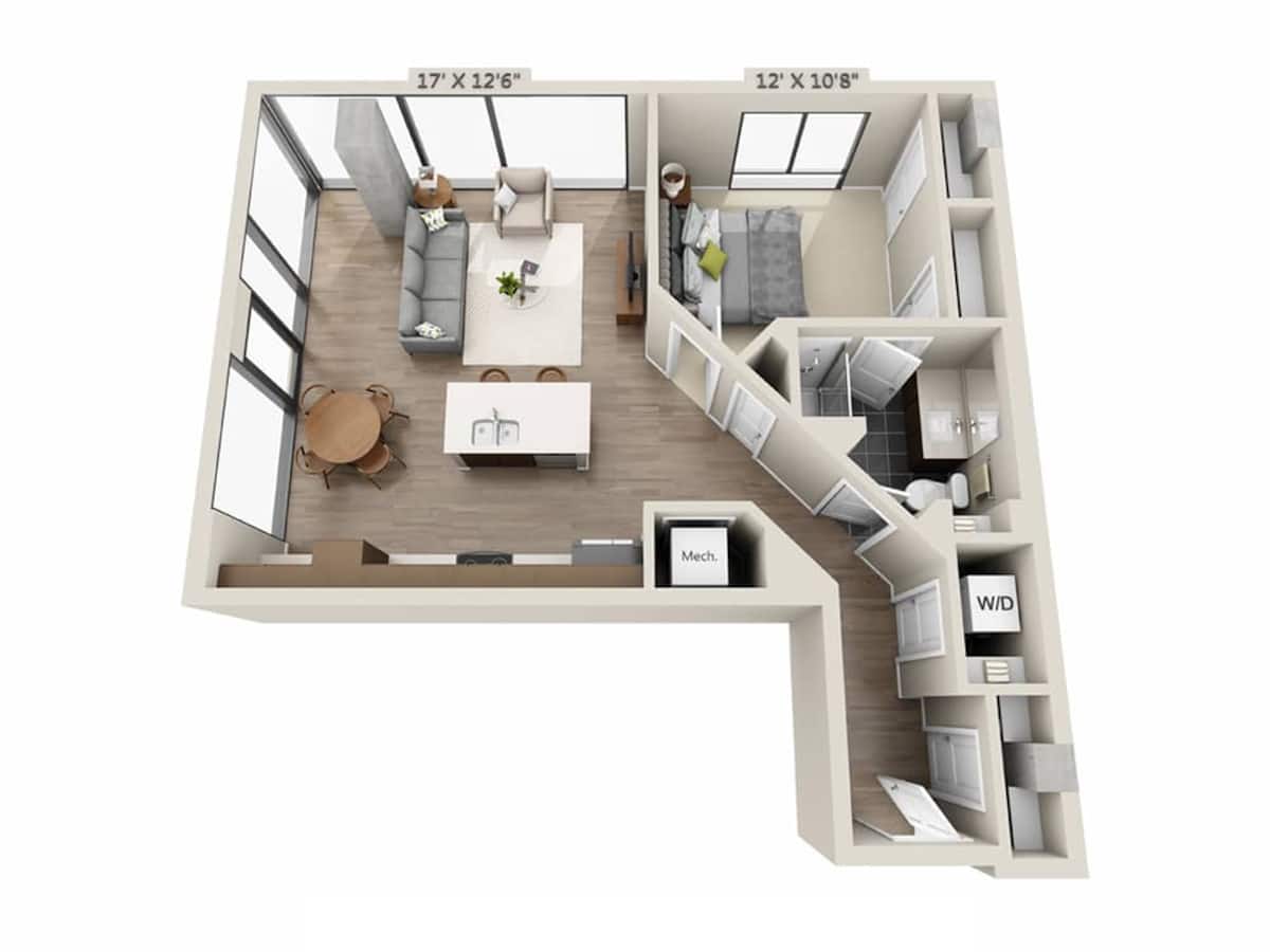 Floorplan diagram for A1D, showing 1 bedroom