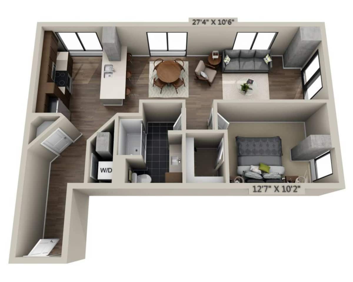 Floorplan diagram for A1I, showing 1 bedroom