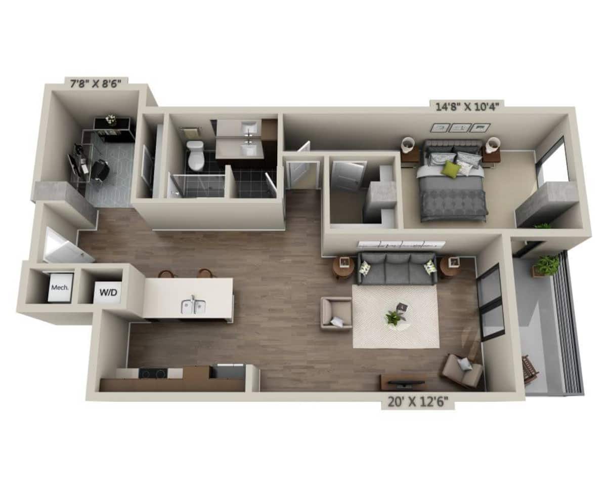 Floorplan diagram for A1K, showing 1 bedroom
