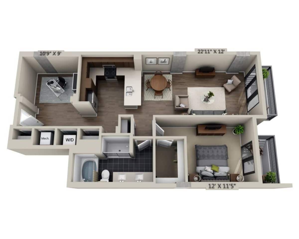 Floorplan diagram for A1L, showing 1 bedroom