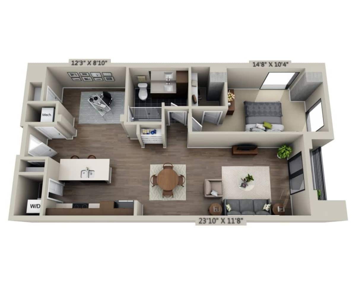 Floorplan diagram for A1M, showing 1 bedroom