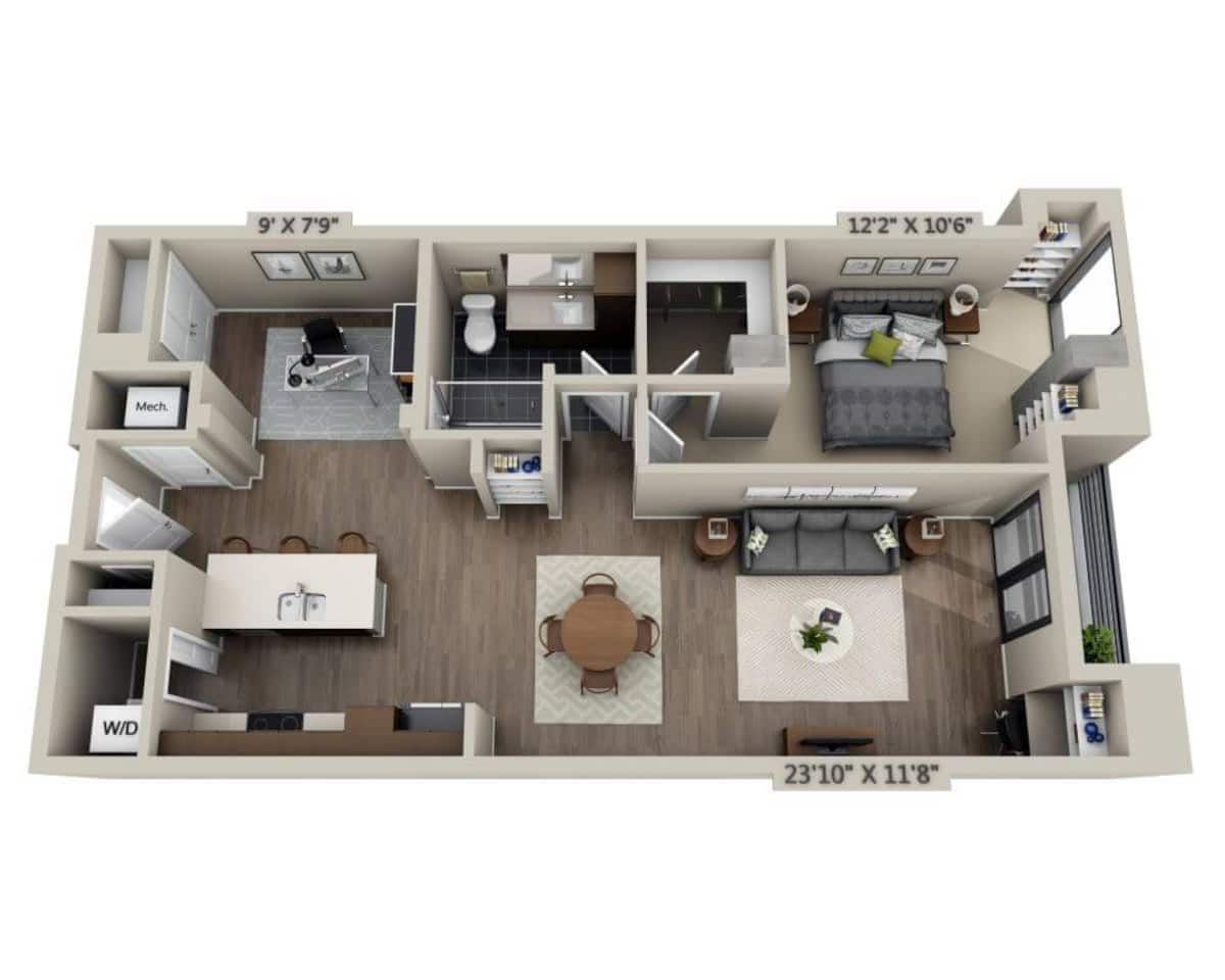 Floorplan diagram for A1N, showing 1 bedroom