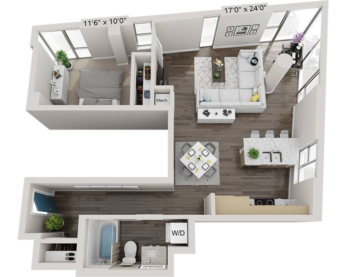 Floorplan diagram for One Bedroom A1AA, showing 1 bedroom