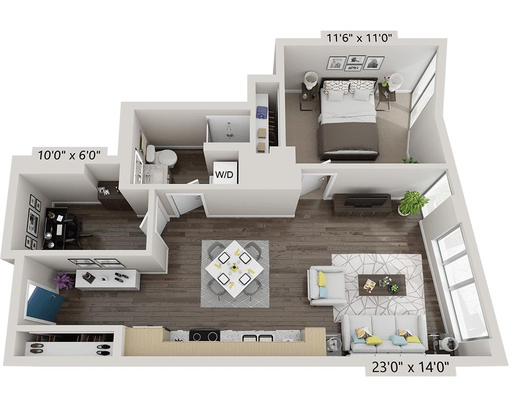Floorplan diagram for One Bedroom A1AD, showing 1 bedroom