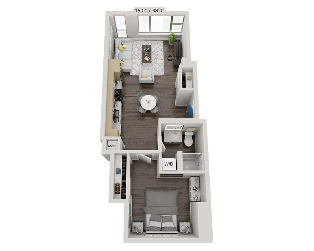 Floorplan diagram for One Bedroom A1C, showing 1 bedroom