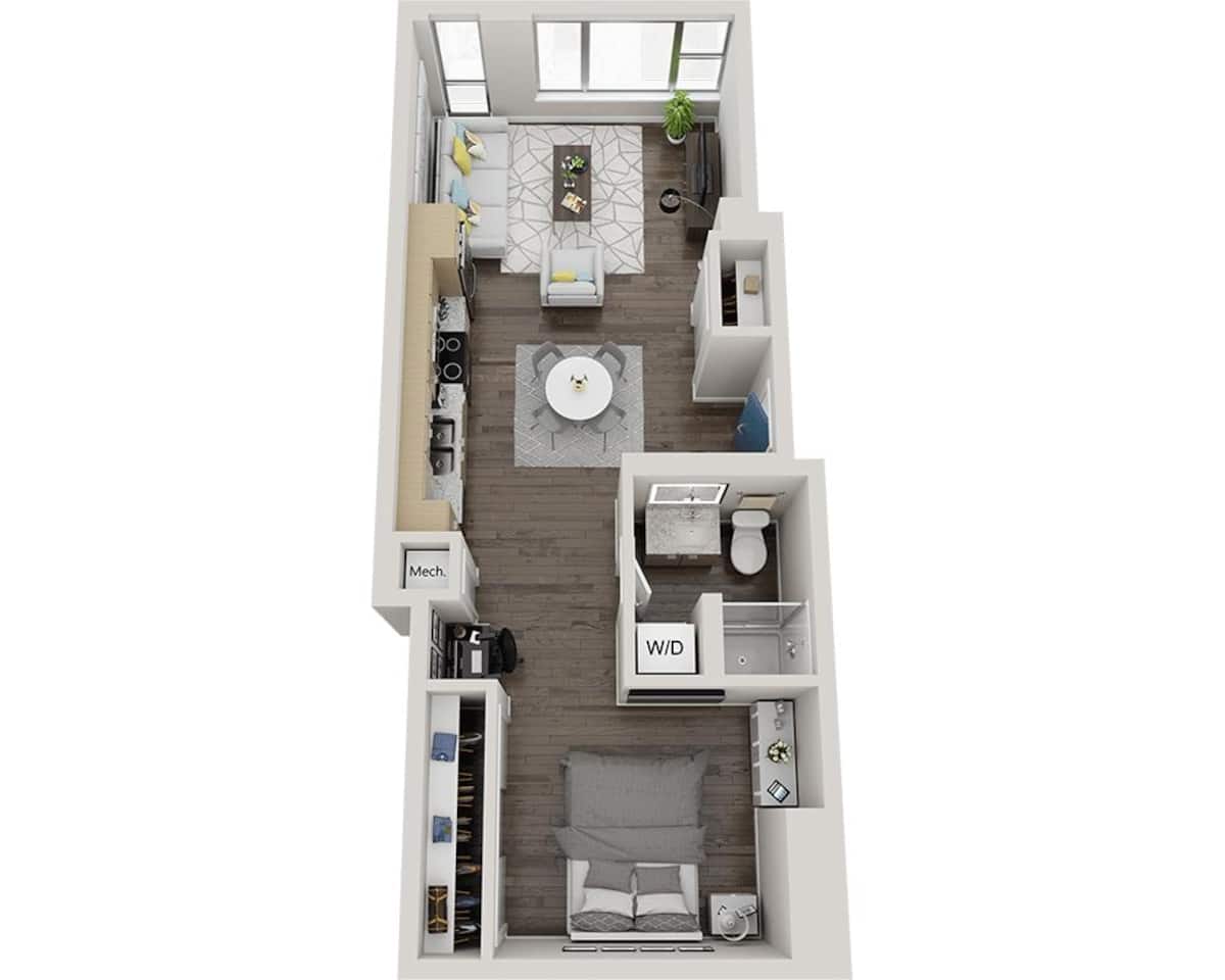 Floorplan diagram for One Bedroom A1H, showing 1 bedroom