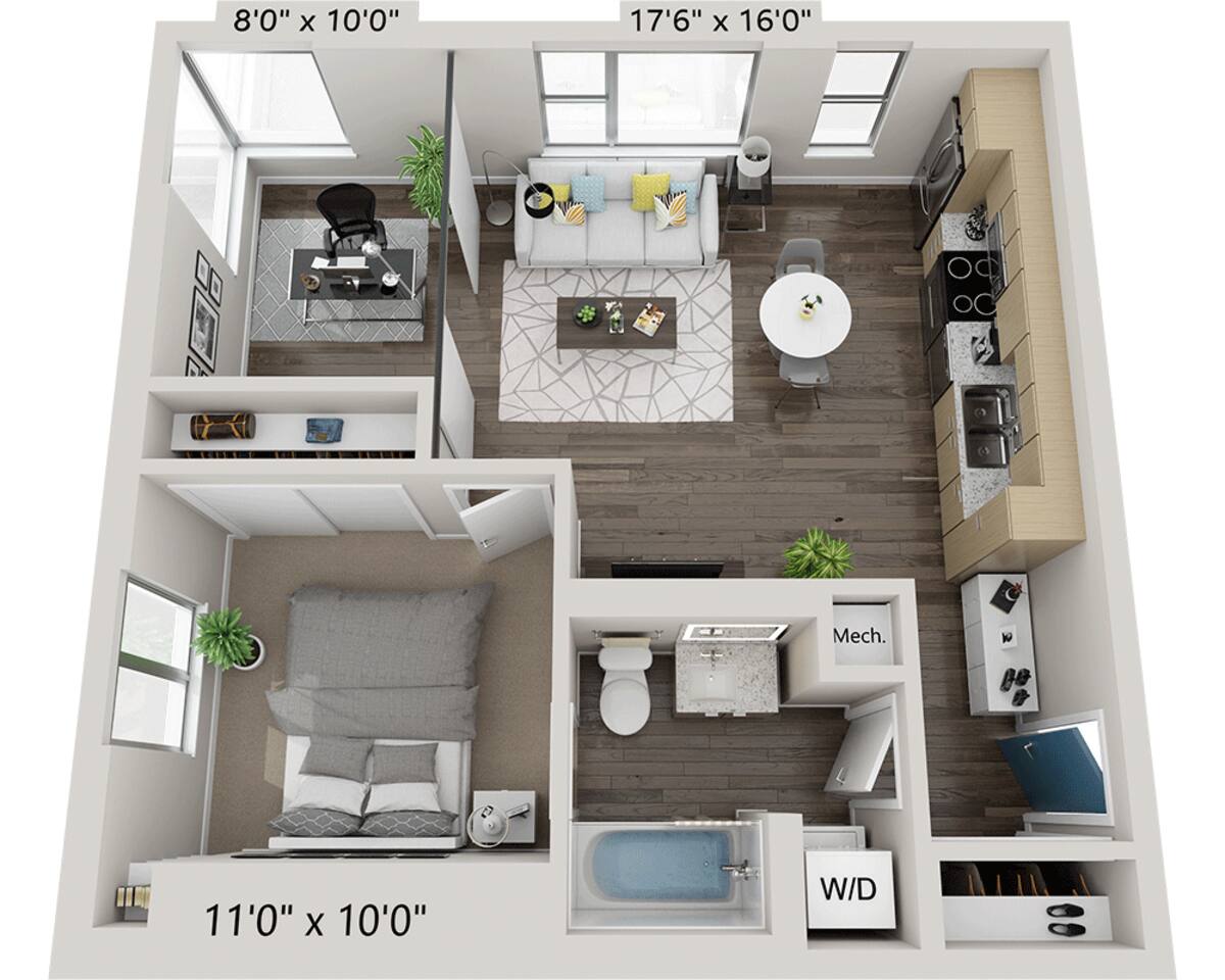 Floorplan diagram for One Bedroom + Den A1TD, showing 1 bedroom