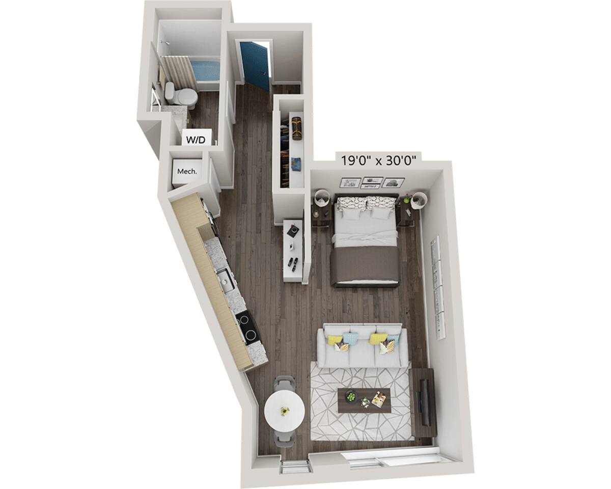 Floorplan diagram for Studio E1F, showing Studio