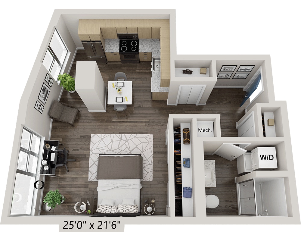 Floorplan diagram for Studio E1H, showing Studio