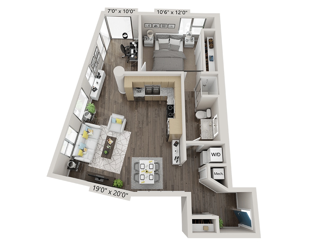 Plano de One Bedroom A1BD, que muestra 1 habitación