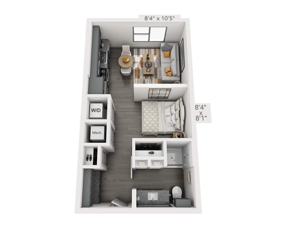 Floorplan diagram for Studio E1A-II, showing Studio