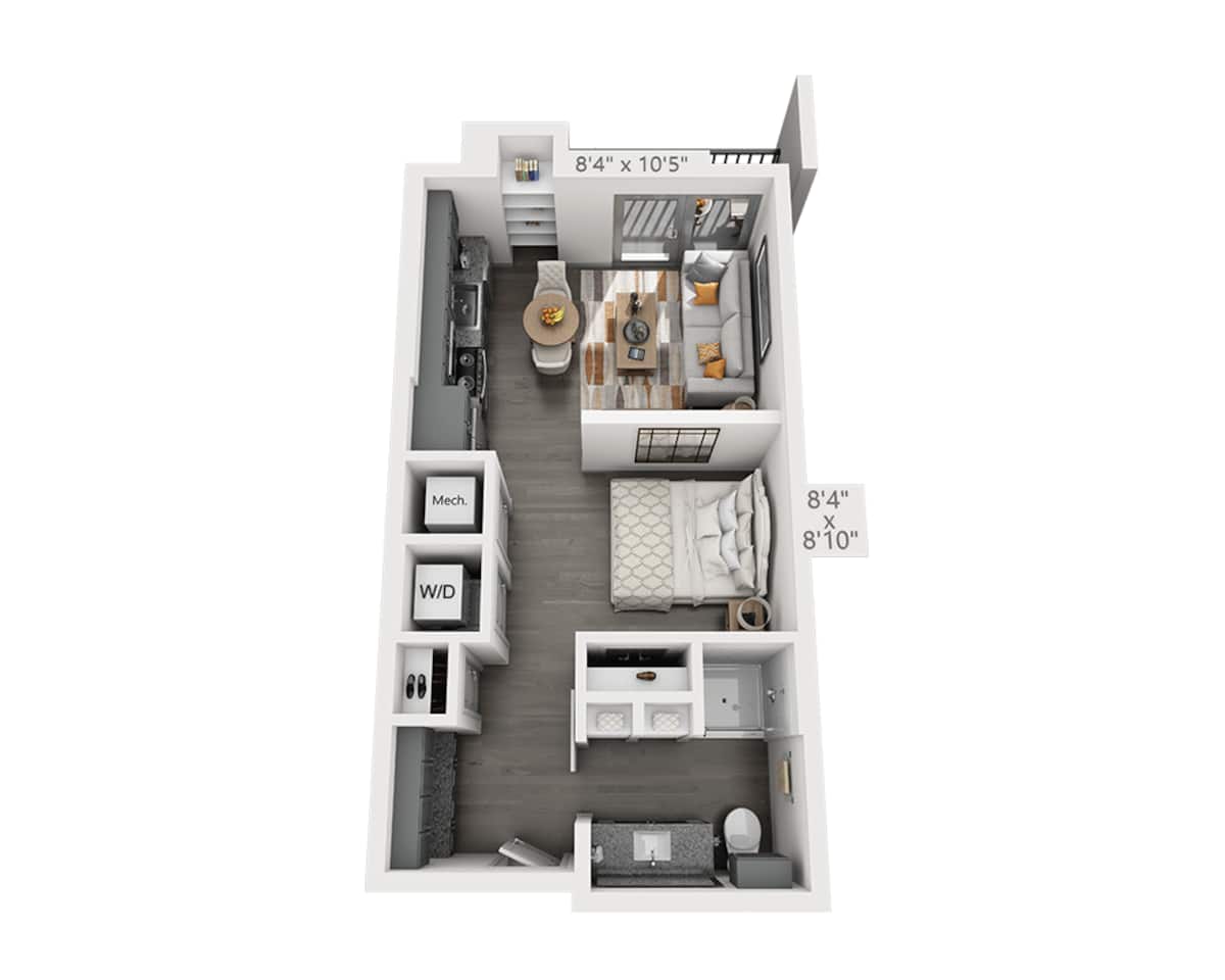 Floorplan diagram for Studio E1C-II, showing Studio