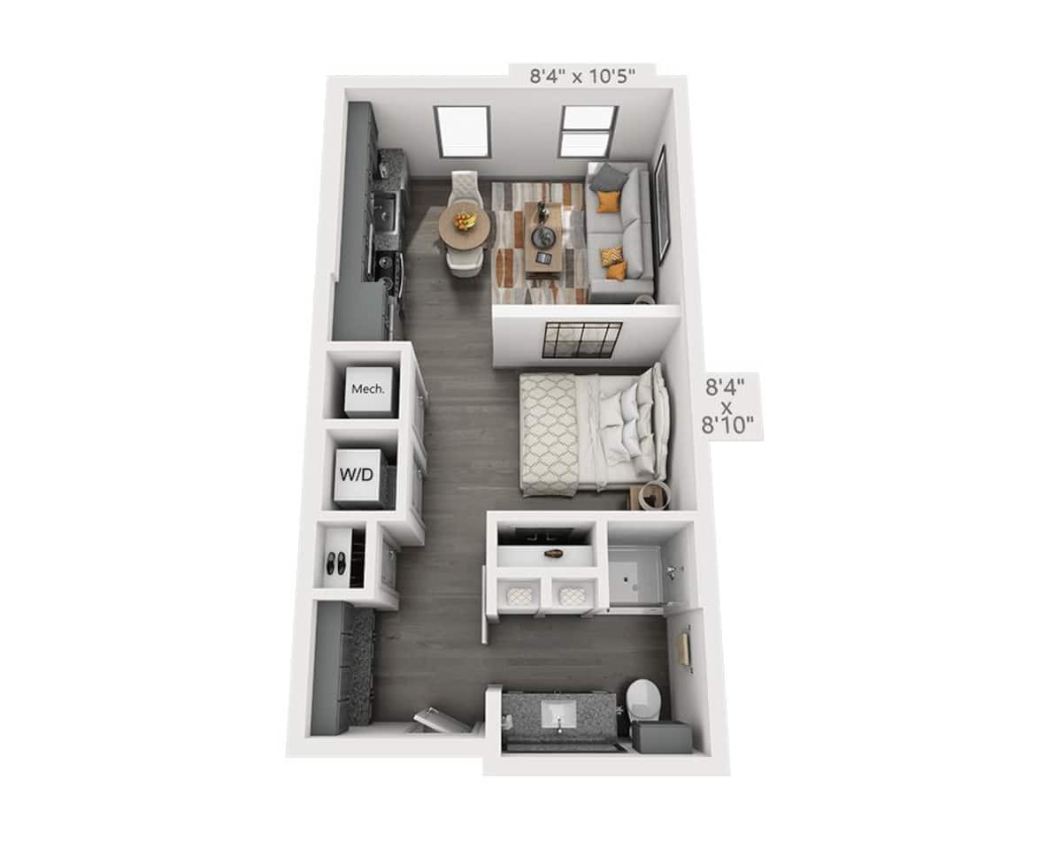 Floorplan diagram for Studio E1D-II, showing Studio