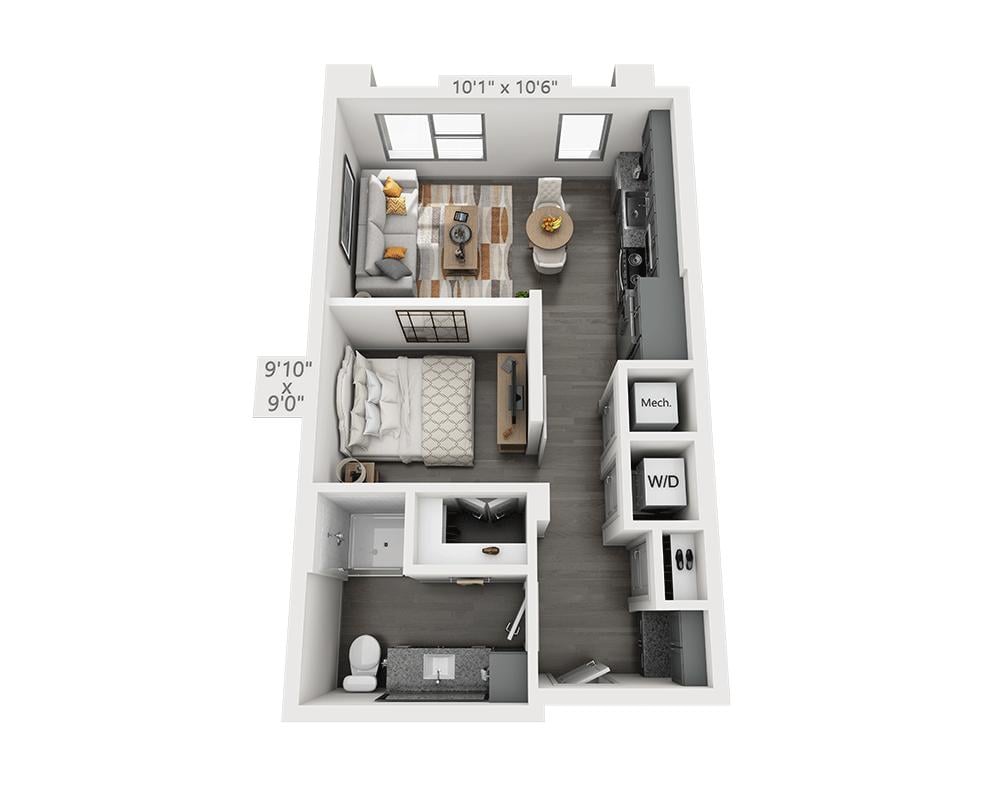 Floorplan diagram for Studio E1E-II, showing Studio