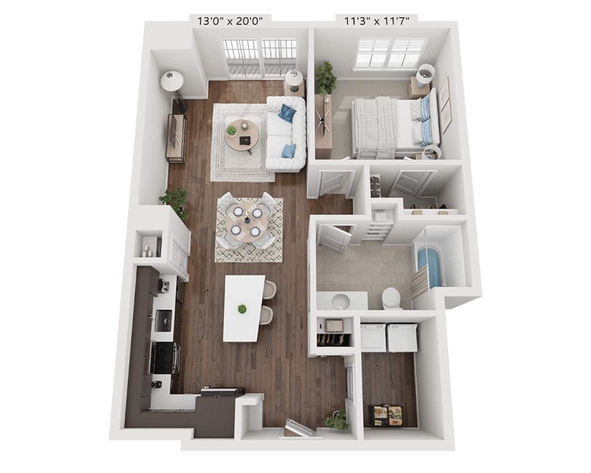 Floorplan diagram for One Bedroom A1A, showing 1 bedroom