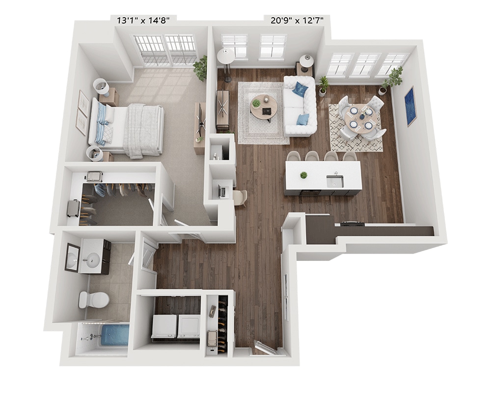 Plantegning for One Bedroom A1D, der viser 1 soveværelse