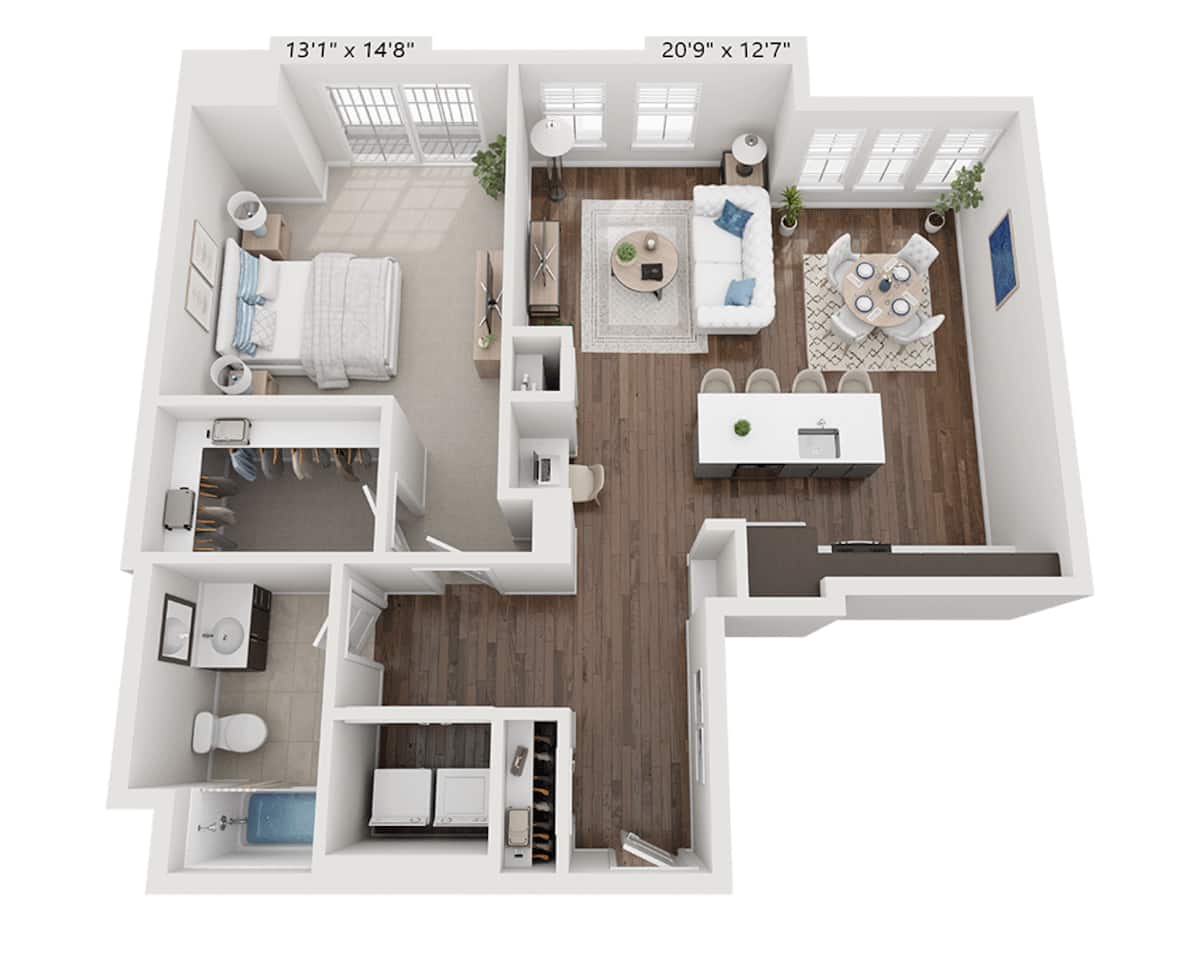 Floorplan diagram for One Bedroom A1D, showing 1 bedroom