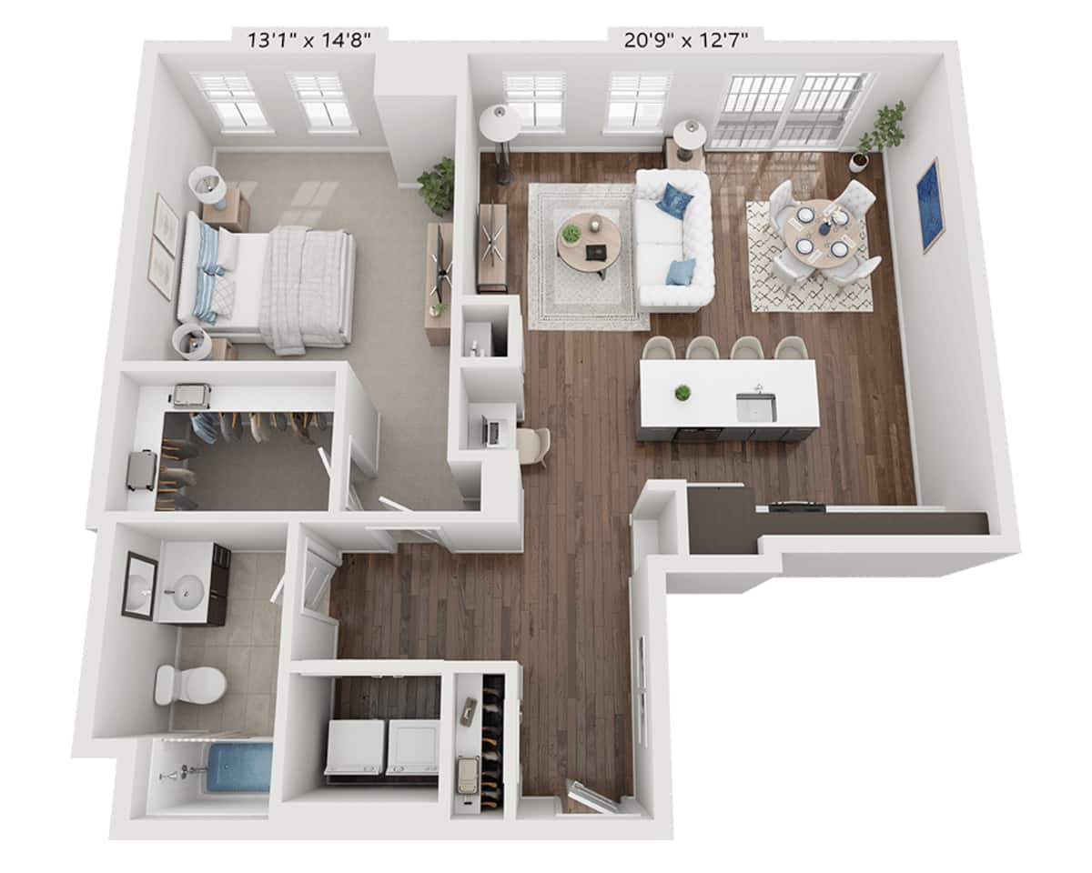Floorplan diagram for One Bedroom A1E, showing 1 bedroom