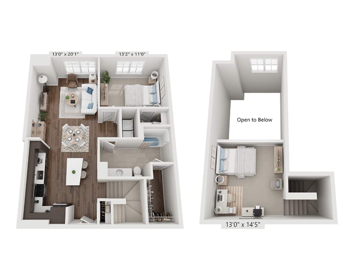 Floorplan diagram for One Bedroom Loft A1GL, showing 1 bedroom