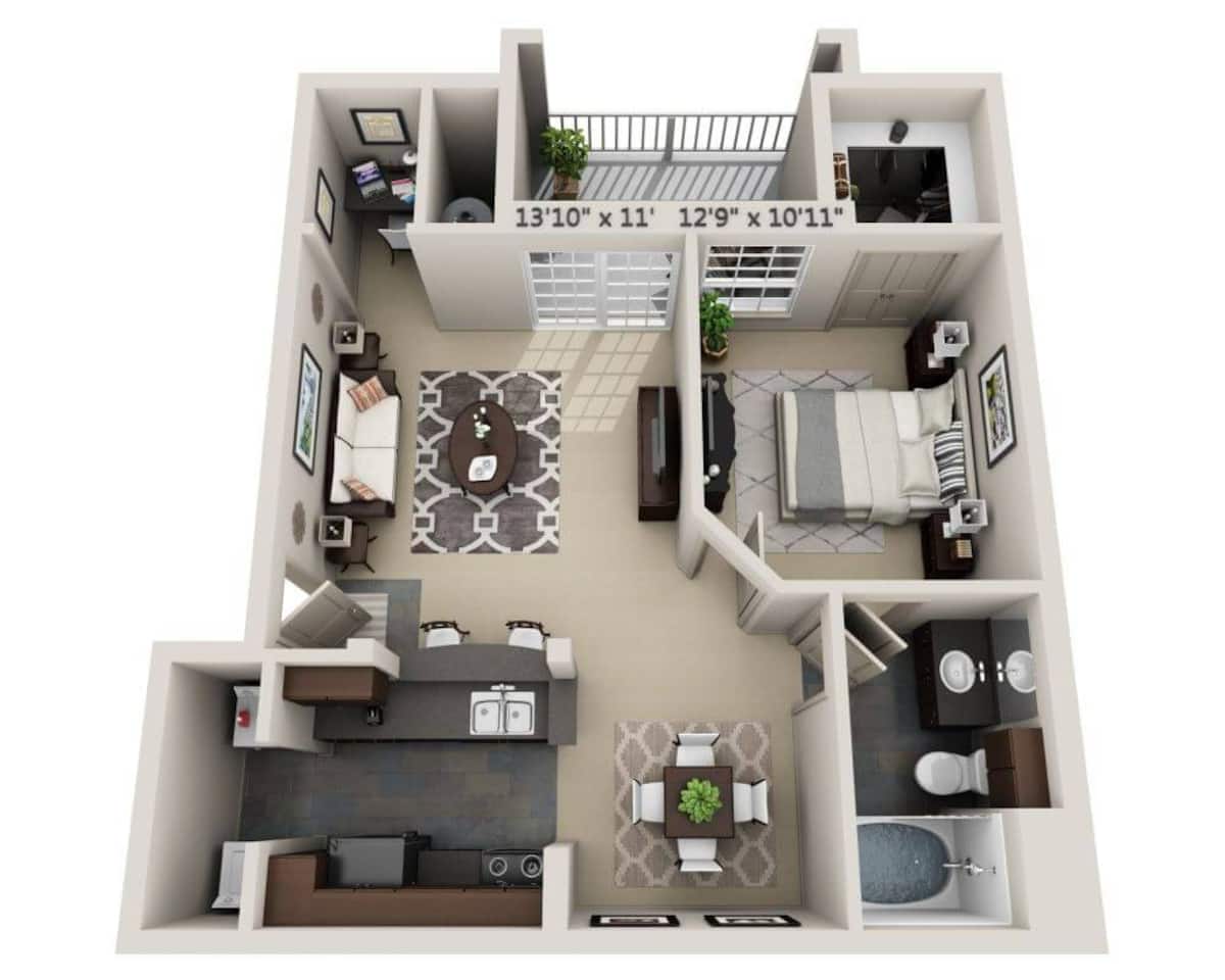 Floorplan diagram for Plan A (A1A), showing 1 bedroom